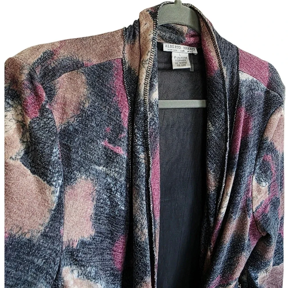 Alberto Makali L Open Front Cardigan Sweater Abstract Tie Front‎ Women's Large